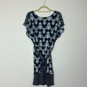White House Black Market Dress XS Geometric Print w Belt Slinky Knit